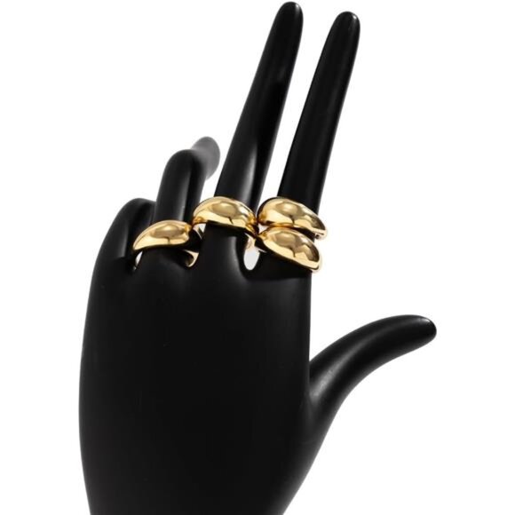 3-Piece Chunky Gold Dome Rings Set – Adjustable, Stackable & Statement Style - Picture 2 of 4